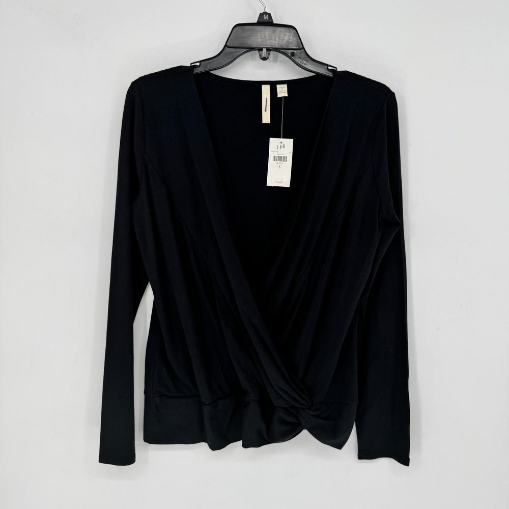 J.‎ Jill Women Black Long Sleeve Surplice Wrap Knot Front Stretch Top Size Small
